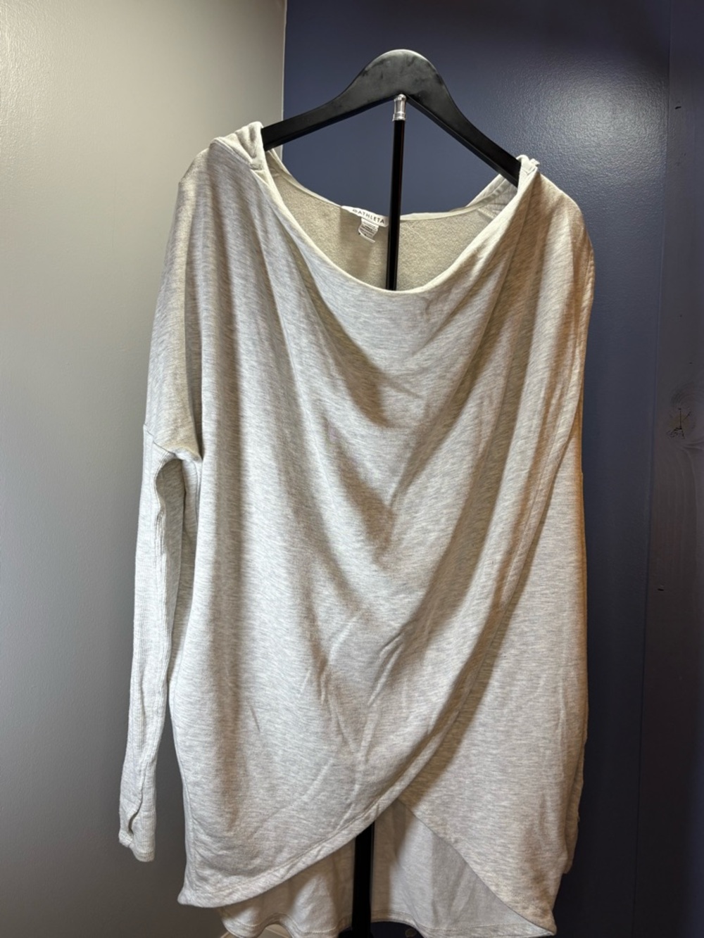 Athleta Light Gray Draped Hooded Long Sleeve Top